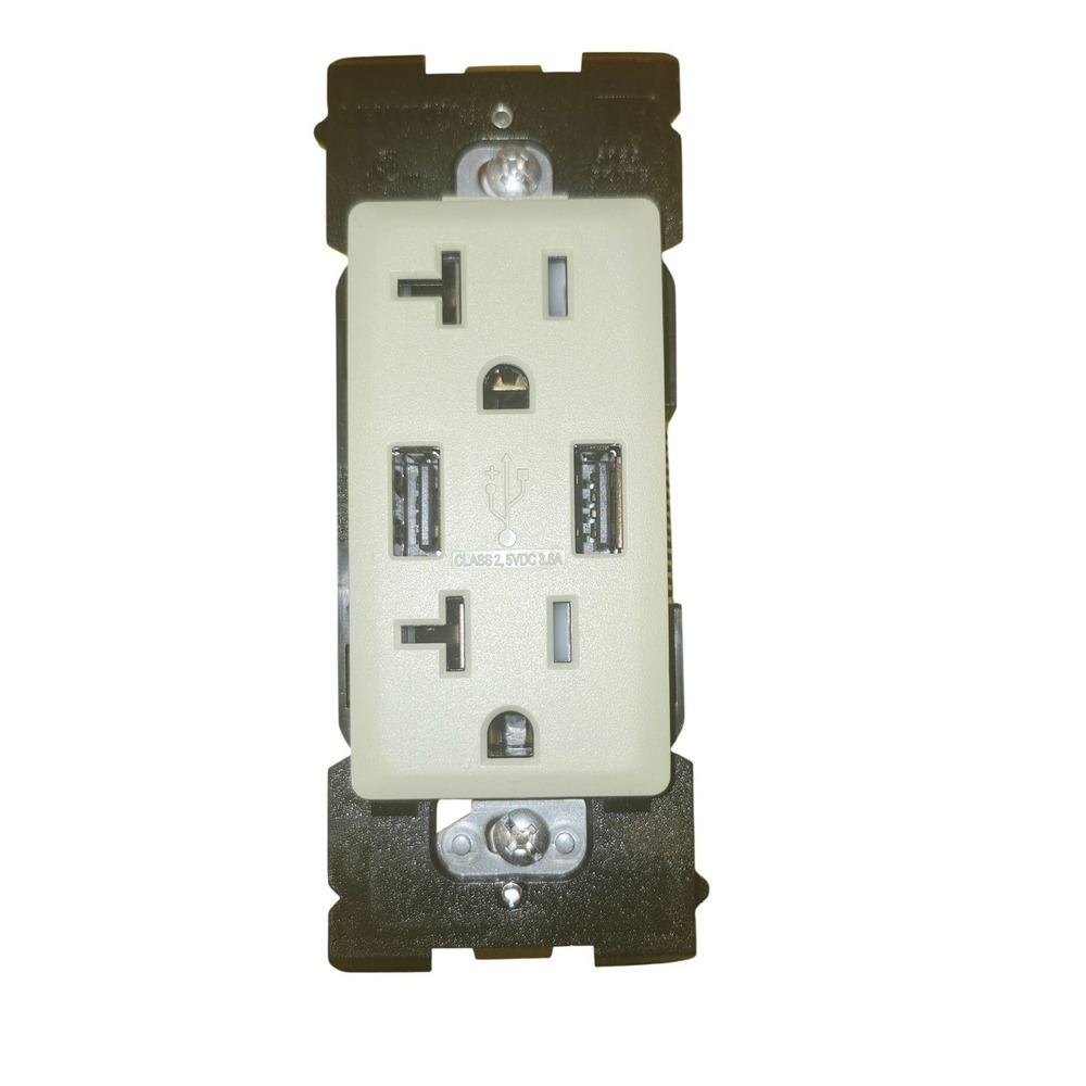 Leviton RUAA2-PS 20A 125V USB Charger Tamper Resistant Receptacle Almond